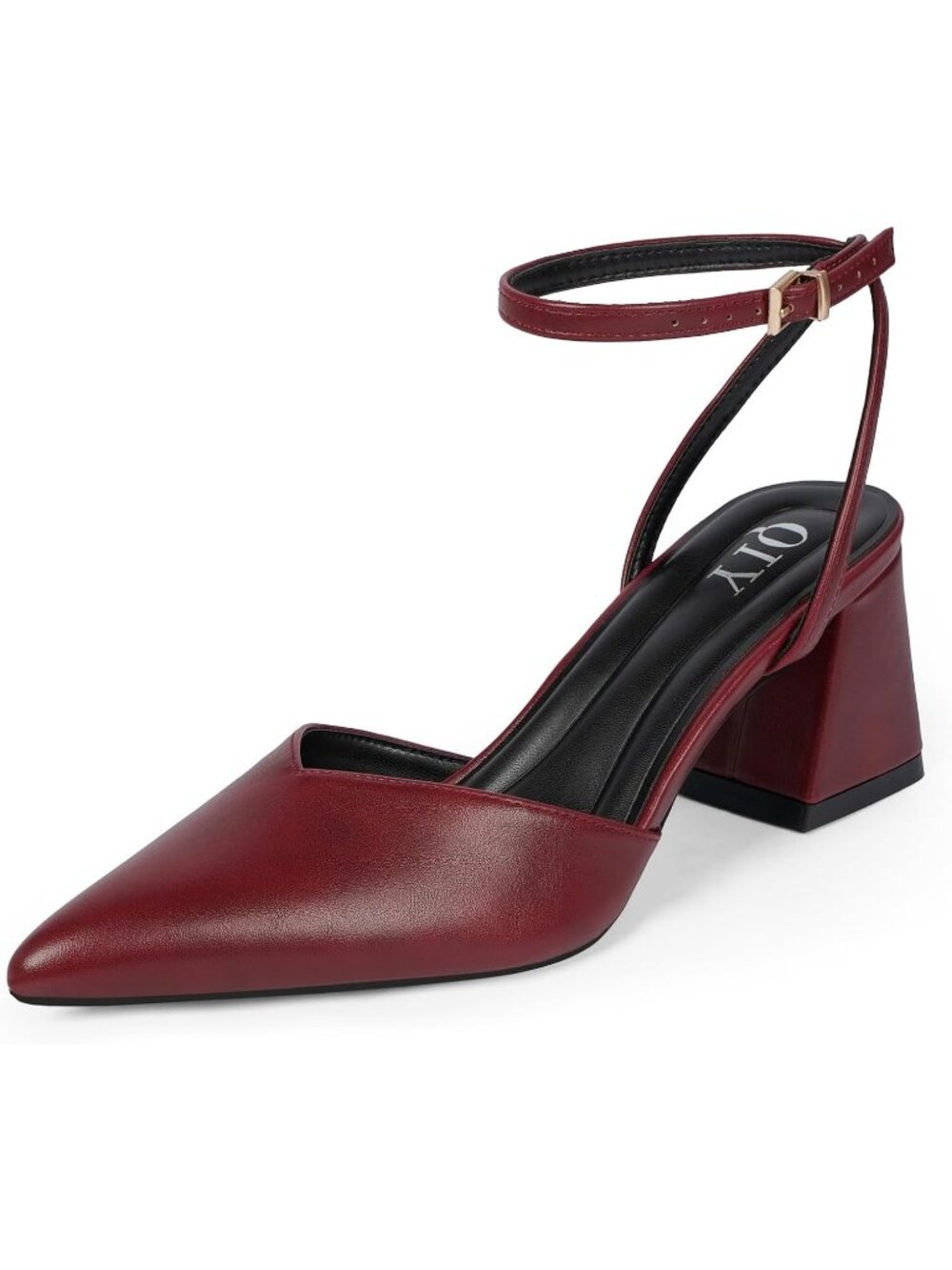 🆕Women's Red Pointed Toe Block Heels Chunky Ankle Strap Bridal Dress Pumps